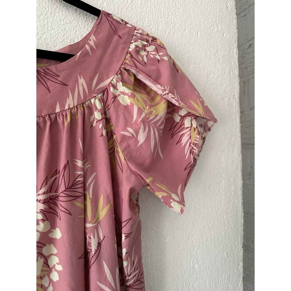 Hilo Hattie's Hawaiian Midi Dress Size Lg Cotton Pink Muu Muu Caftan Vacation - Picture 5 of 12